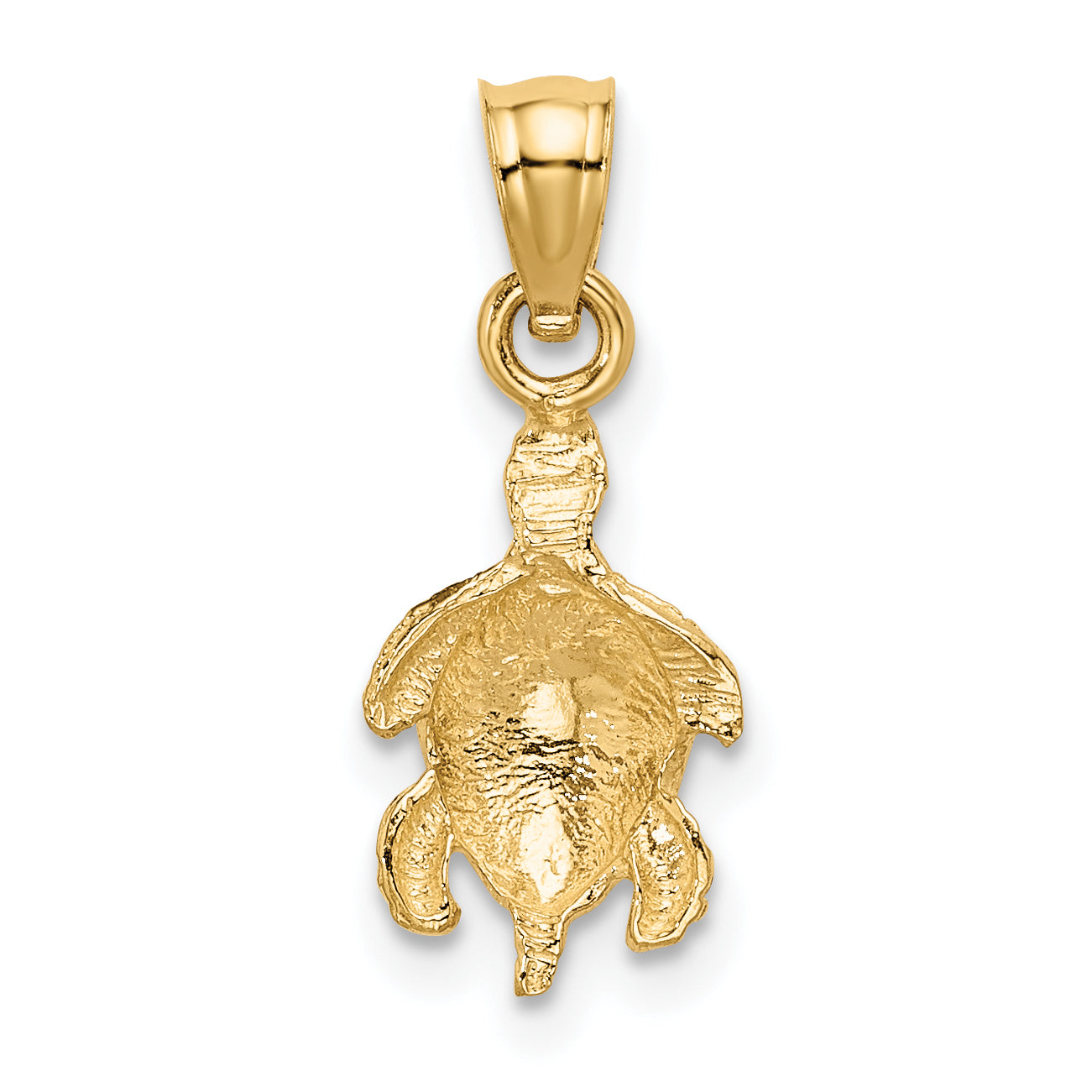 14K Gold Turtle Pendant with Polished Diamond-Cut Detail