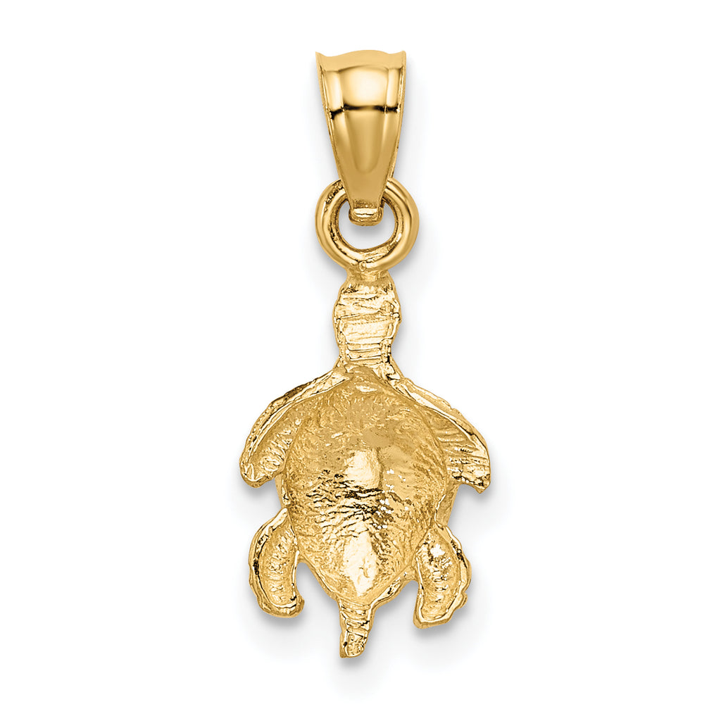 14K Gold Turtle Pendant with Polished Diamond-Cut Detail