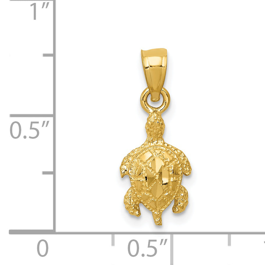 14K Gold Turtle Pendant with Polished Diamond-Cut Detail