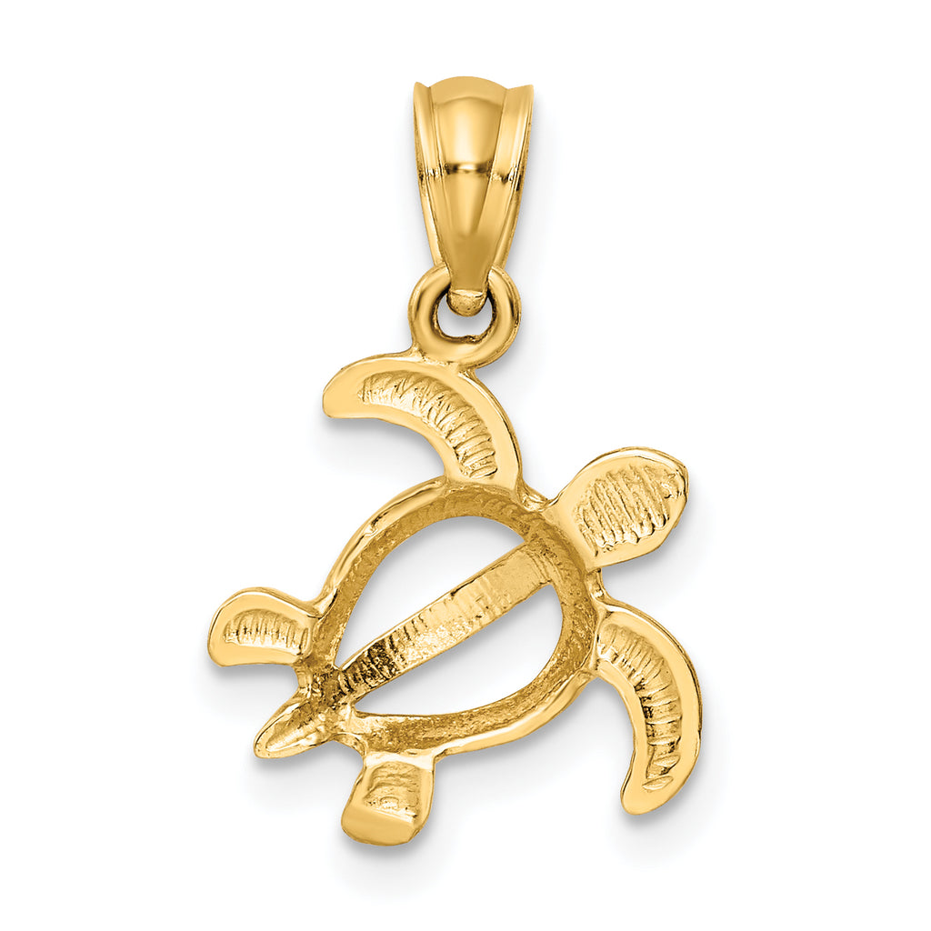 14K Gold Open Turtle Pendant  Polished Finish, Solid Cast