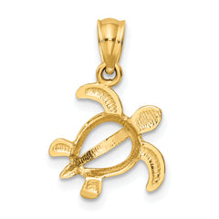 14K Gold Open Turtle Pendant  Polished Finish, Solid Cast