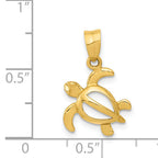 14K Gold Open Turtle Pendant  Polished Finish, Solid Cast