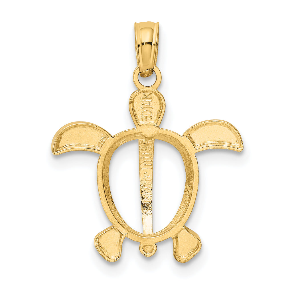 14K Gold and Rhodium Sea Turtle Pendant with Polished Finish