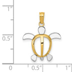 14K Gold and Rhodium Sea Turtle Pendant with Polished Finish