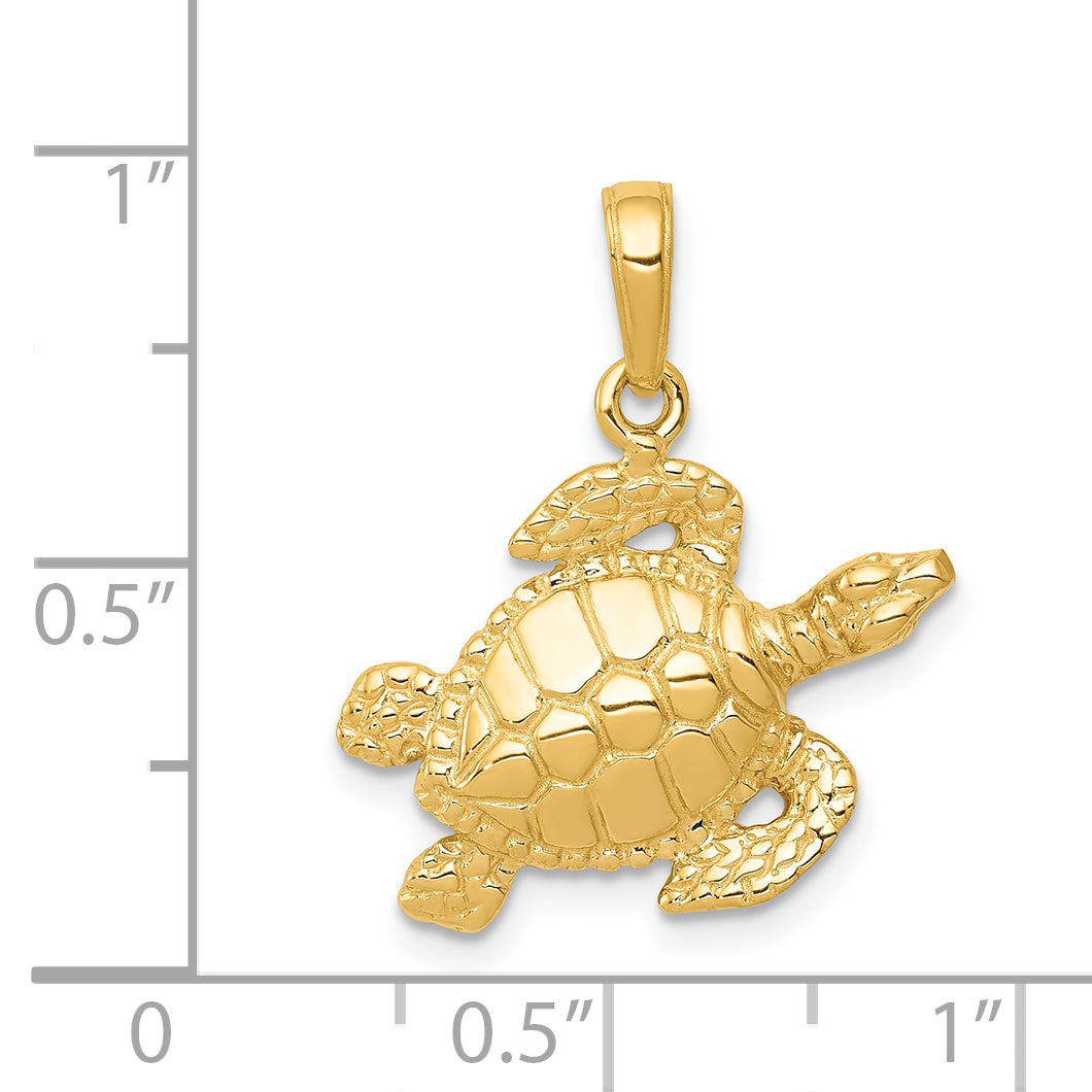 14K Gold Sea Turtle Pendant for Men with Polished Solid Design by Sophia Jewelers