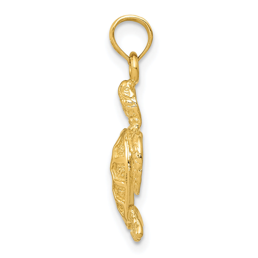 14K Gold Sea Turtle Pendant with Polished Finish and Textured Detail