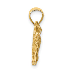 14K Gold Diamond-Cut Wolf Pendant for Men Solid, Casted Design
