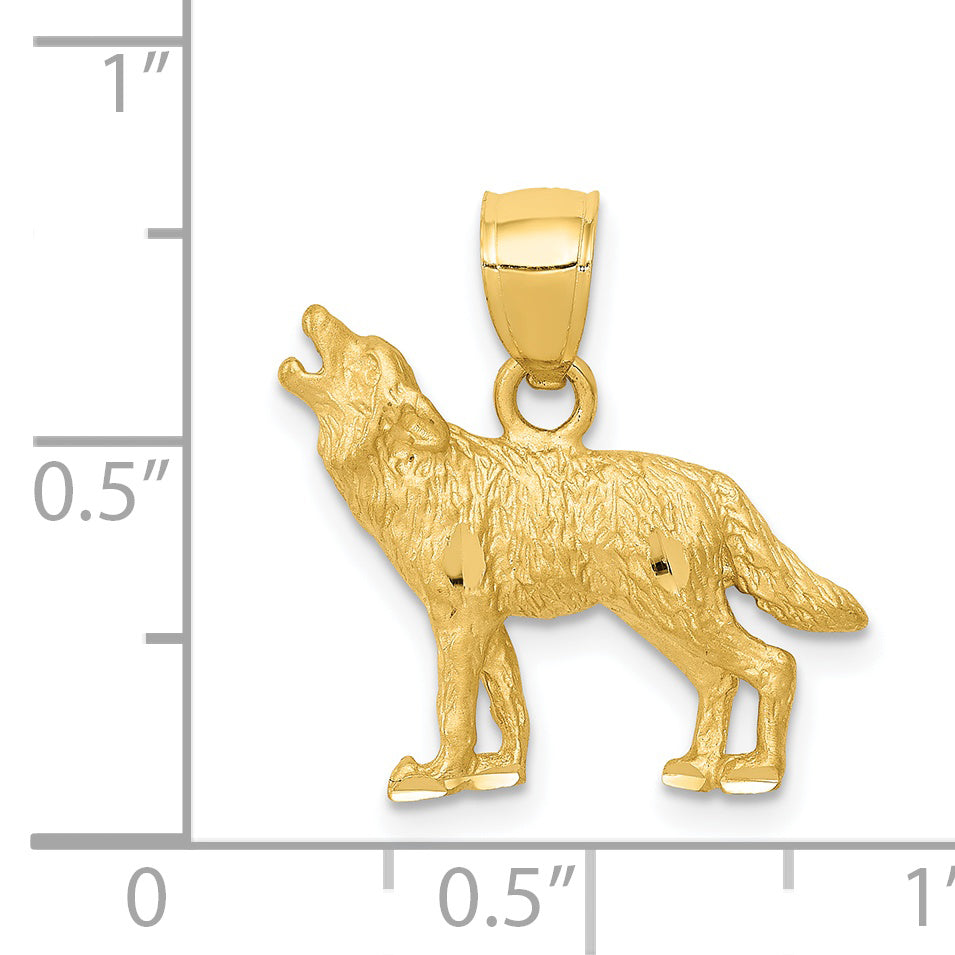 14K Diamond-cut Wolf Pendant
