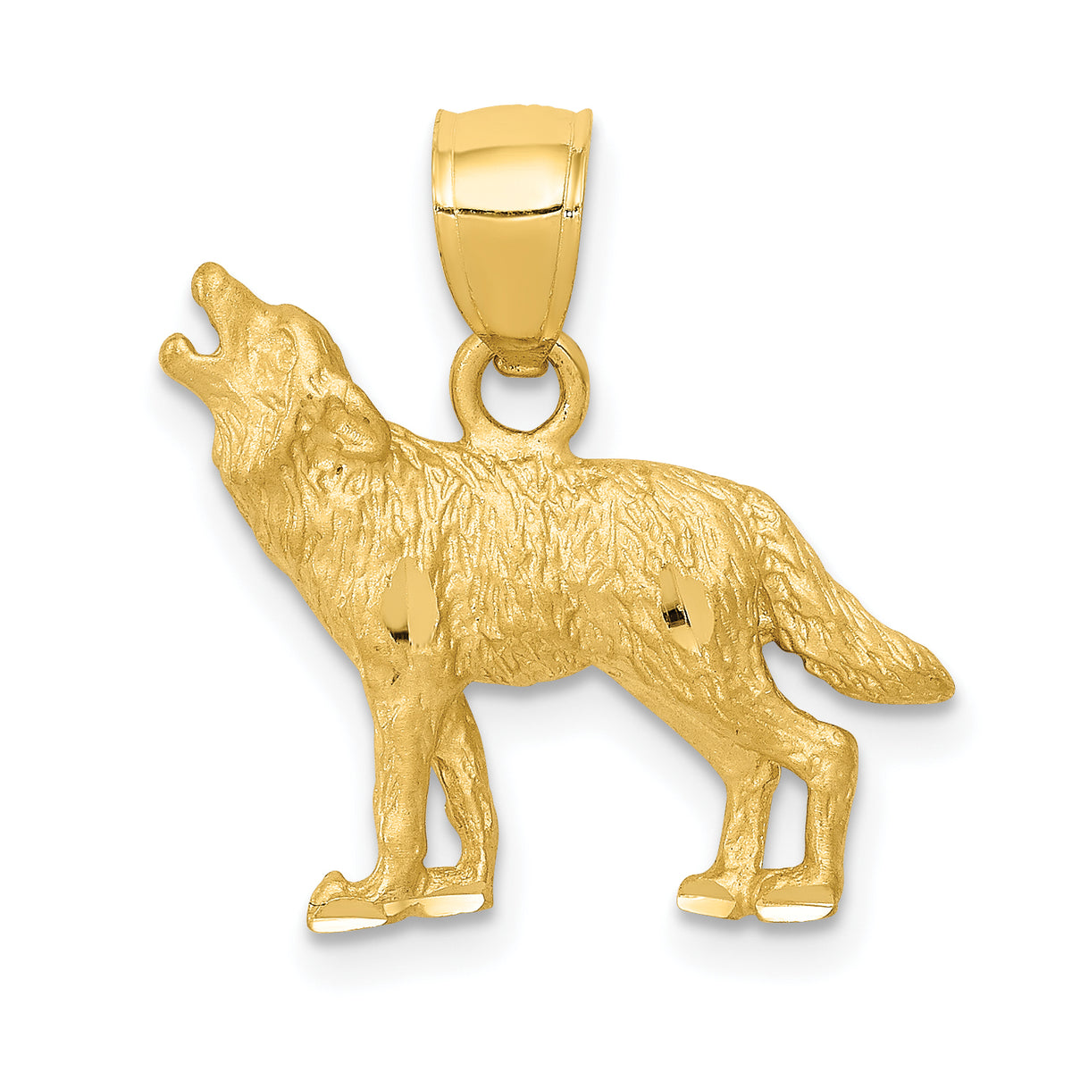 14K Diamond-cut Wolf Pendant