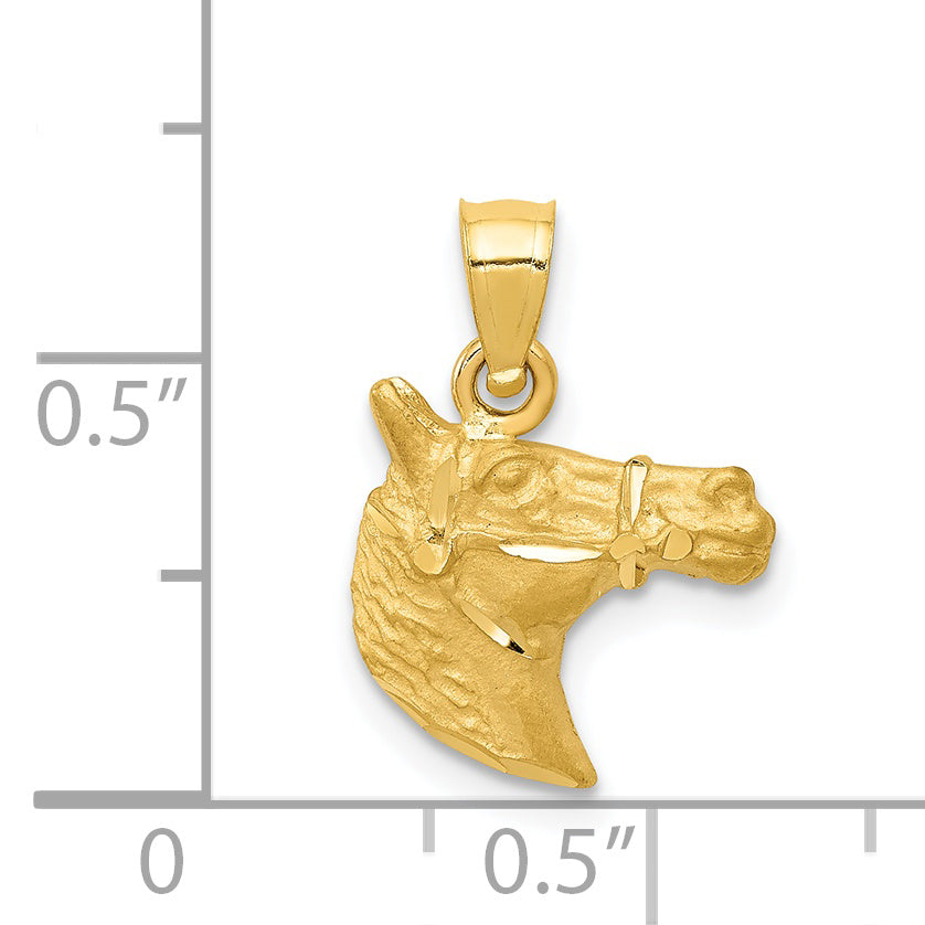 14K Gold Diamond-Cut Horse Pendant for Men Brushed Solid Finish