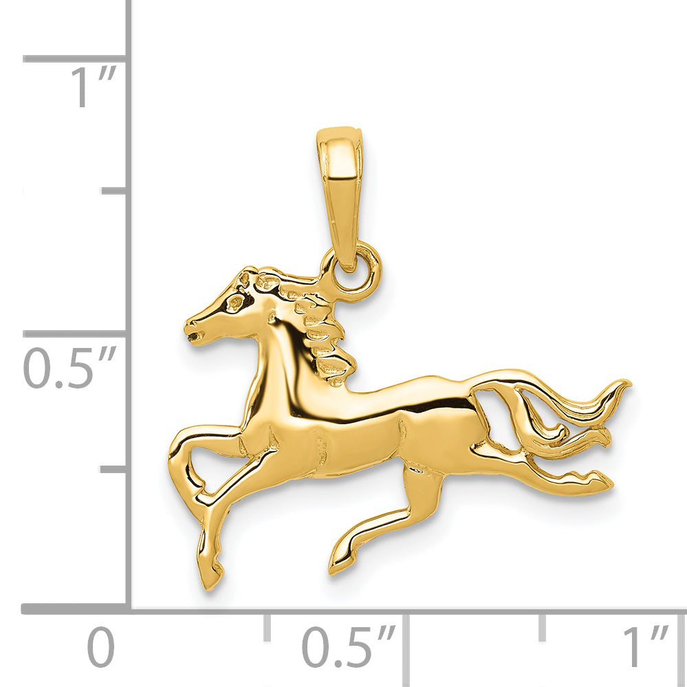 14K Gold Polished Horse Pendant for Men  Solid, Casted Design