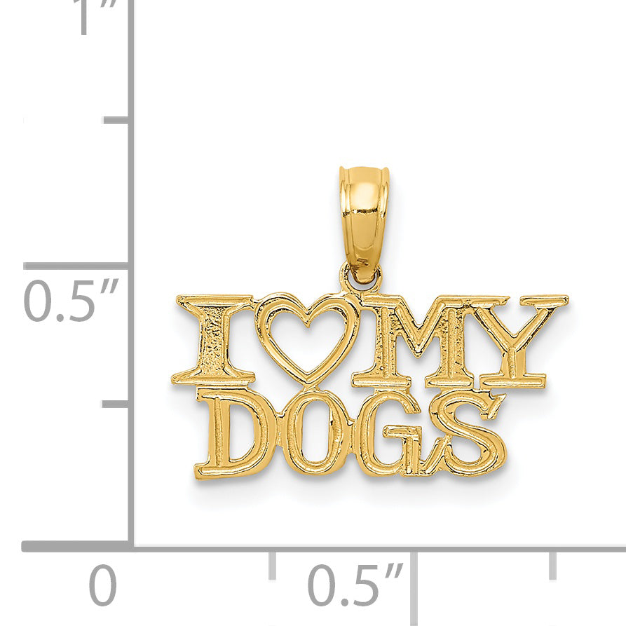 14K Gold I Heart My Dogs Pendant with Polished Solid Finish