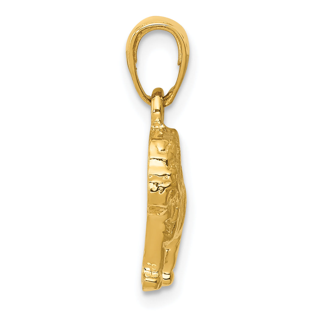 14K Gold Bulldog Pendant with Polished Finish and Textured Design