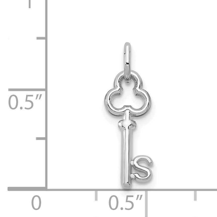 14K White Gold S Initial Charm with Polished Rhodium Finish