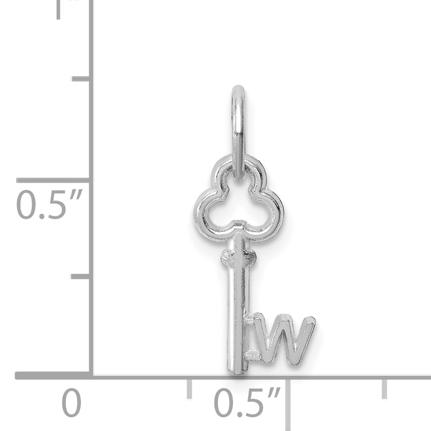 14K White Gold W Initial Charm with Polished Rhodium Finish