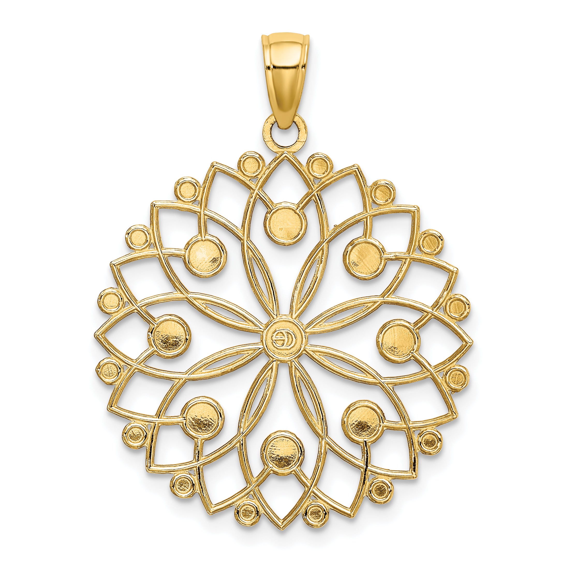 14K Yellow Gold and White Rhodium Diamond-Cut Flower Pendant  Elegant and Fancy Design