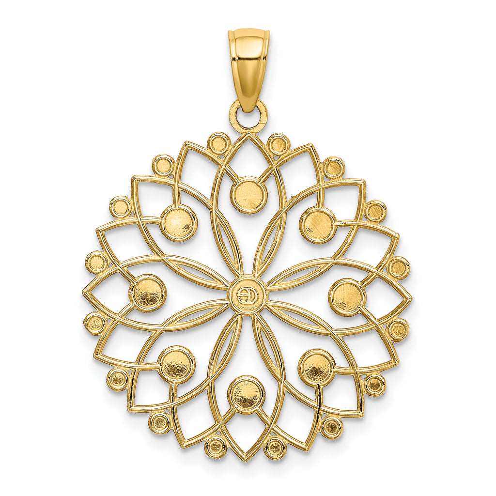 14K Yellow Gold and White Rhodium Diamond-Cut Flower Pendant  Elegant and Fancy Design