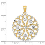 14K Yellow Gold and White Rhodium Diamond-Cut Flower Pendant  Elegant and Fancy Design