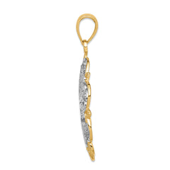 14K Gold Filigree Hearts Pendant with Rhodium Accents and Scalloped Edge