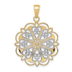 14K Gold Filigree Hearts Pendant with Rhodium Accents and Scalloped Edge