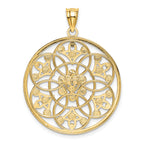 14K Gold and Rhodium Diamond-Cut Circle Pendant, Elegant Textured Design