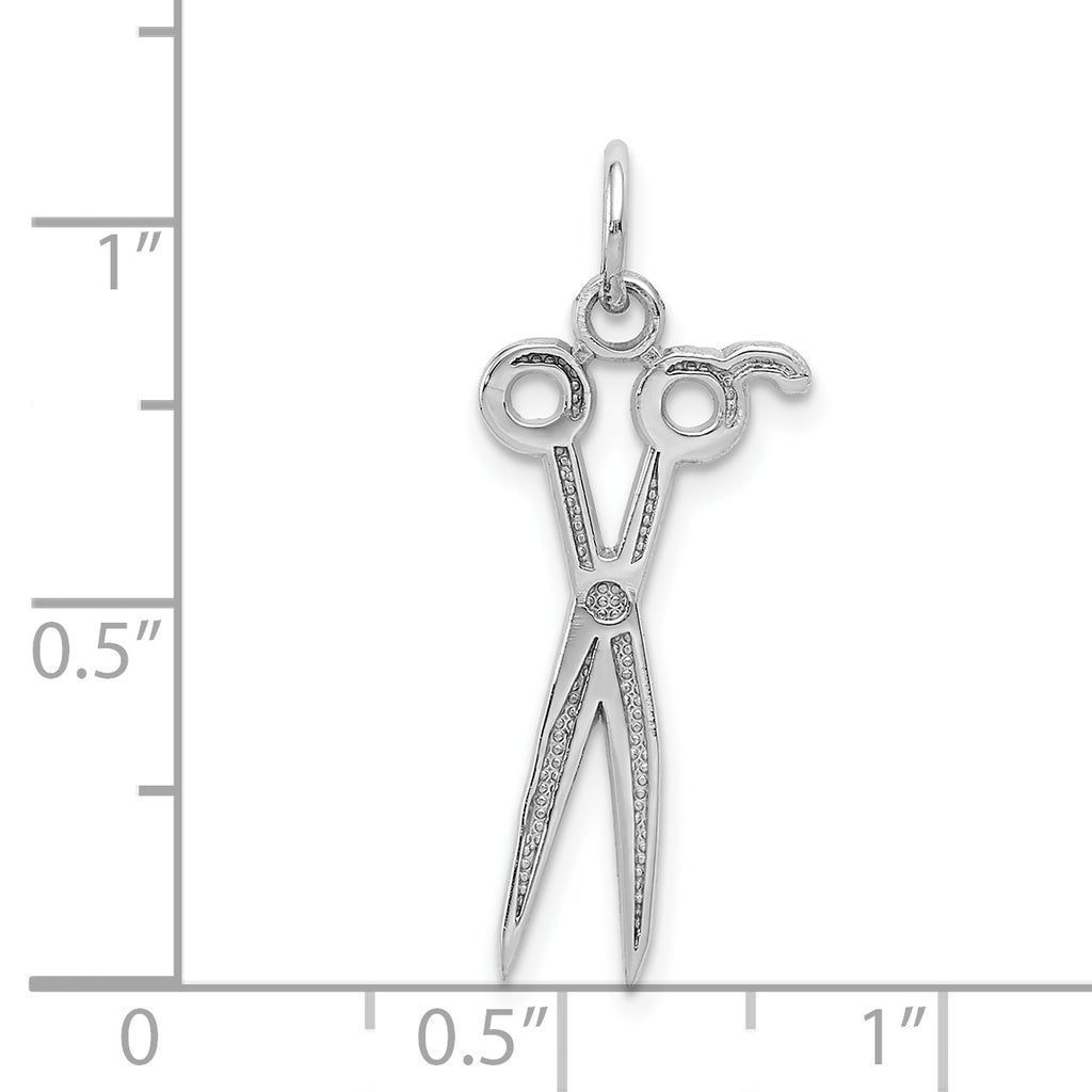 14K White Gold Polished Scissors Charm with Rhodium Plating Elegant and Themed Design