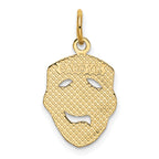 14K Gold Comedy Mask Charm with Polished Finish and Textured Detail