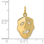 14K Gold Comedy Mask Charm with Polished Finish and Textured Detail