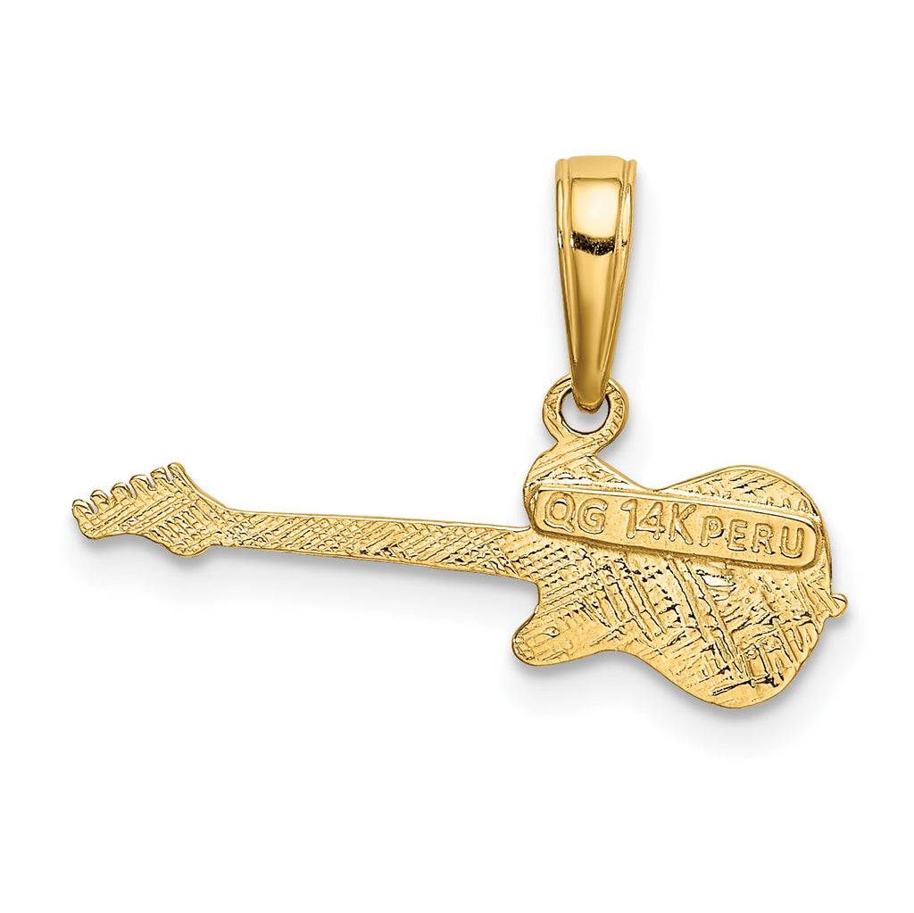 14K Gold Electric Guitar Pendant with Polished Finish  Solid and Textured Design