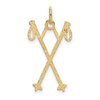 14K Gold Ski Poles Charm with Polished Finish and Textured Back