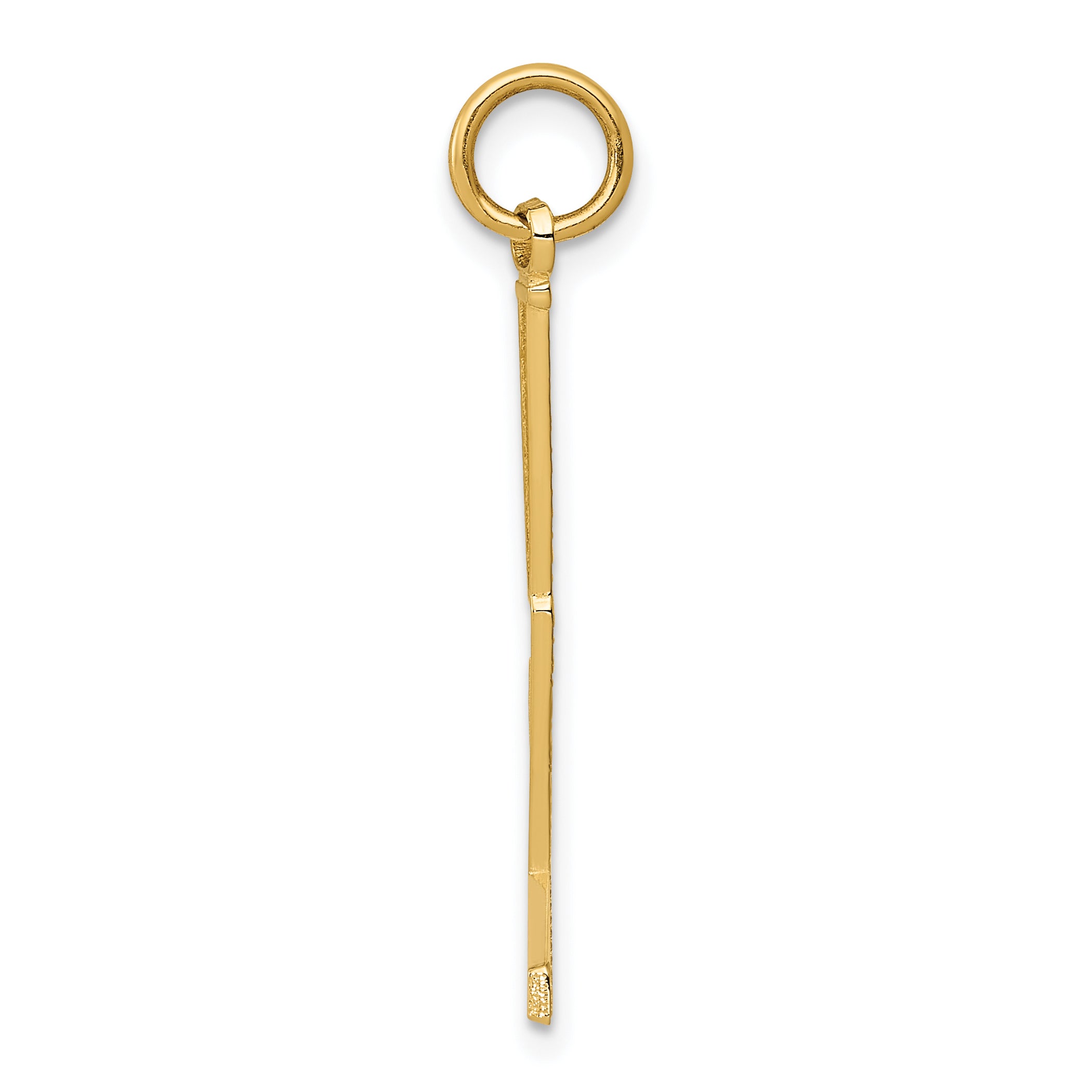 14K Gold Goalie Stick Charm with Polished Finish and Textured Back