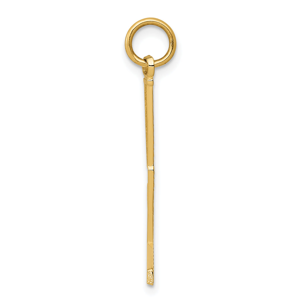 14K Gold Goalie Stick Charm with Polished Finish and Textured Back