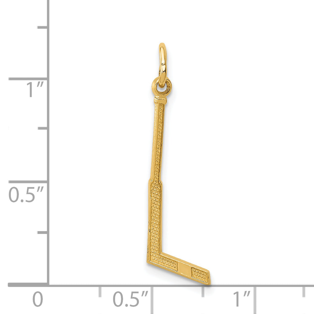 14K Gold Goalie Stick Charm with Polished Finish and Textured Back