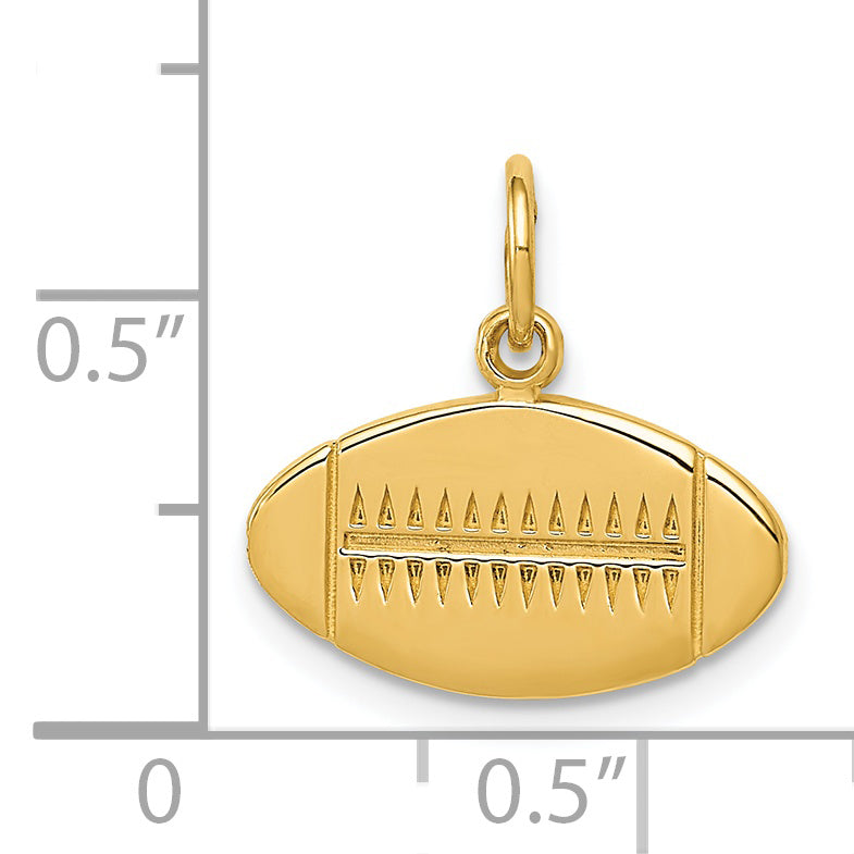 14K Gold Football Charm with Polished Finish and Textured Back