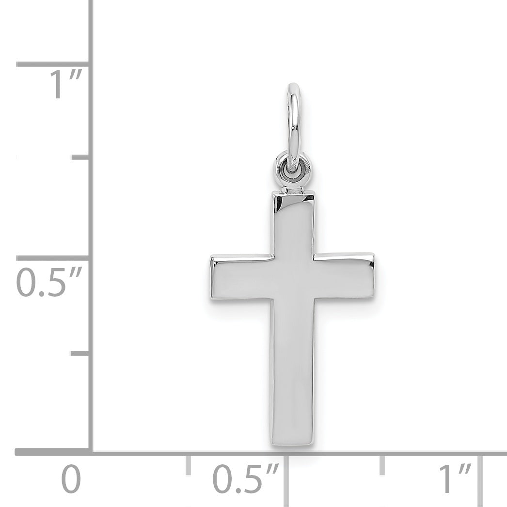 14K White Gold Cross Pendant with Polished Finish and Rhodium Plating