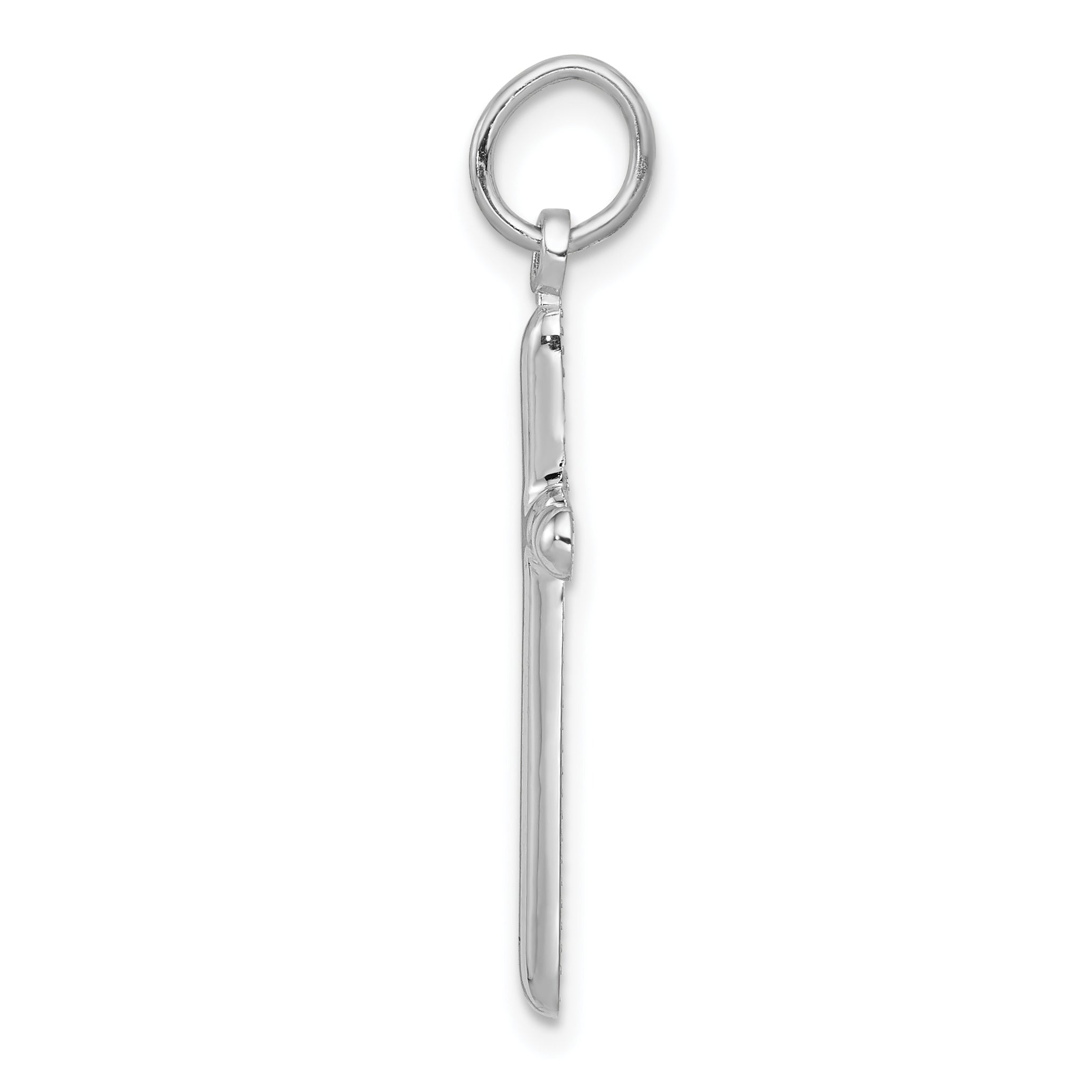 14K White Gold Cross Pendant with Polished Finish and Rhodium Plating