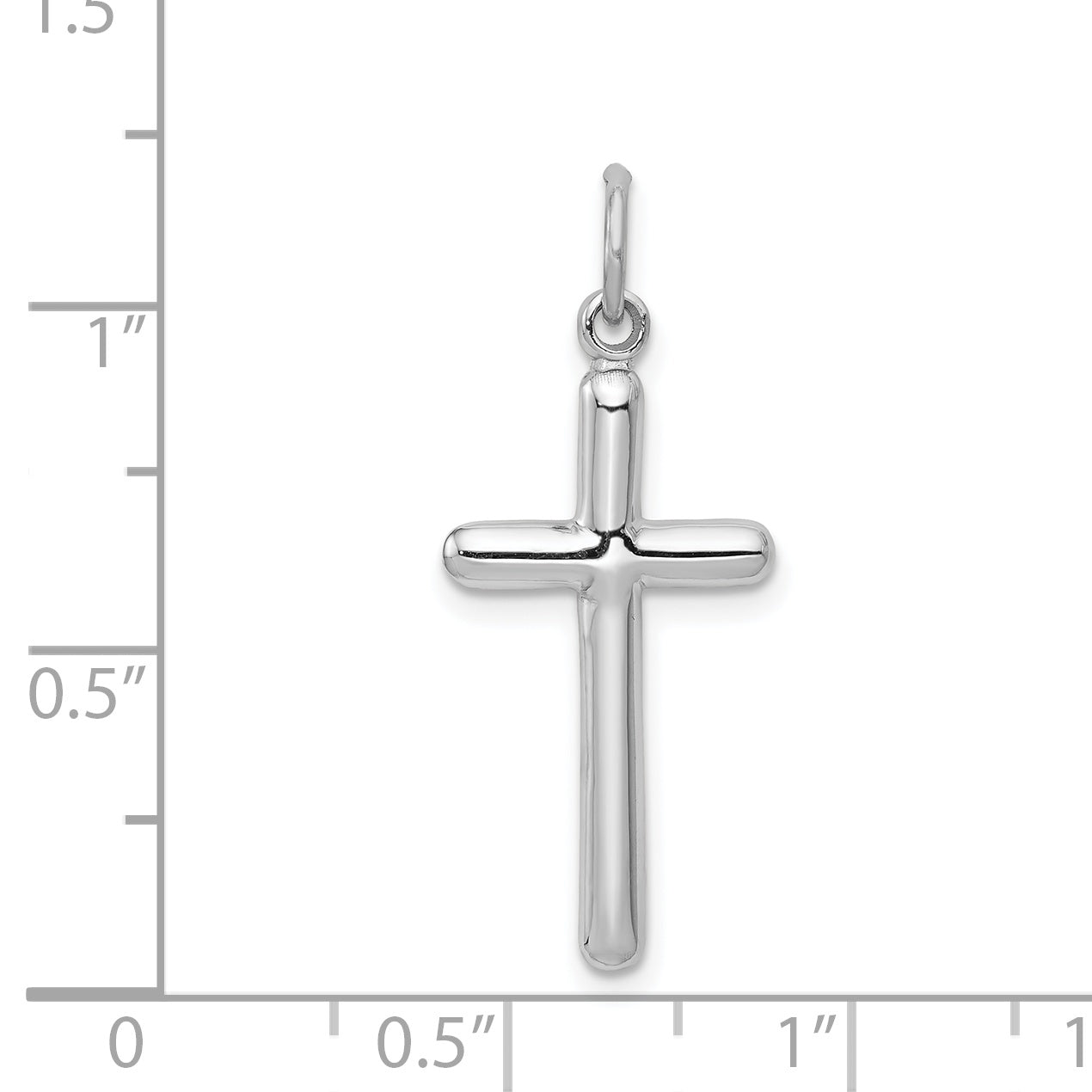 14K White Gold Cross Pendant with Polished Finish and Rhodium Plating