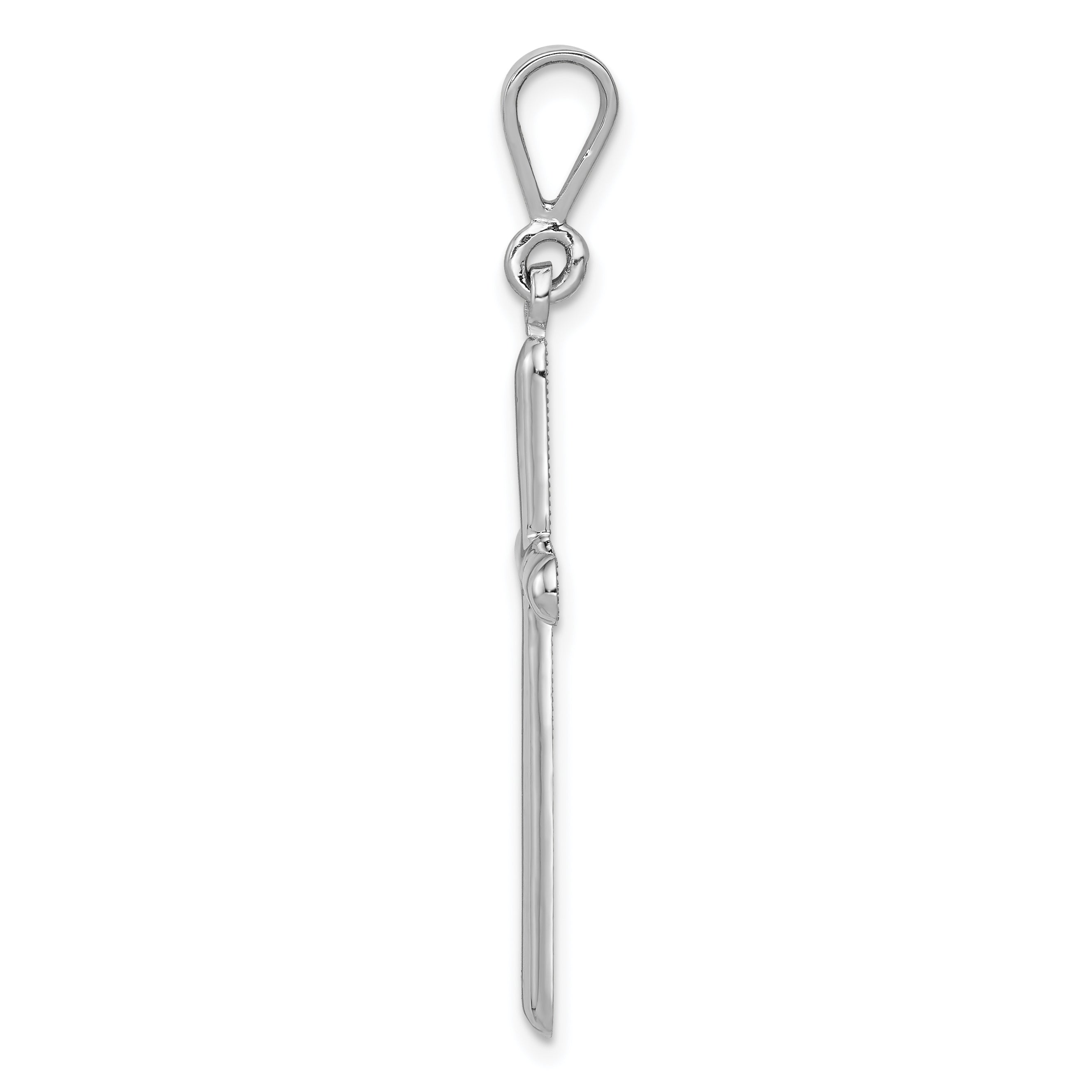 14K White Gold Cross Pendant with Polished Finish and Rhodium Plating