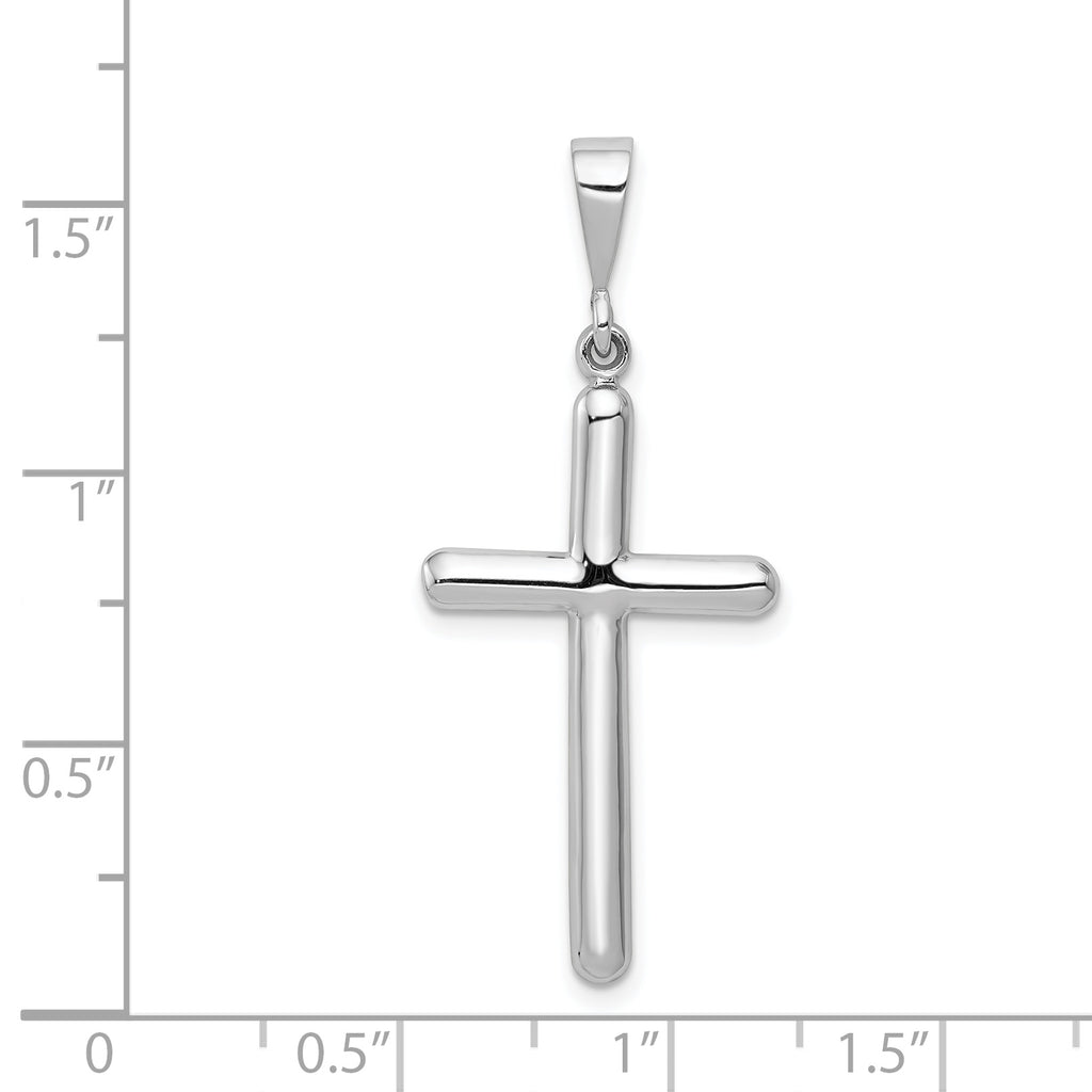 14K White Gold Cross Pendant with Polished Finish and Rhodium Plating