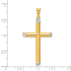 14K Gold and Rhodium 3D Hollow Diamond-Cut Cross Pendant Elegant Design