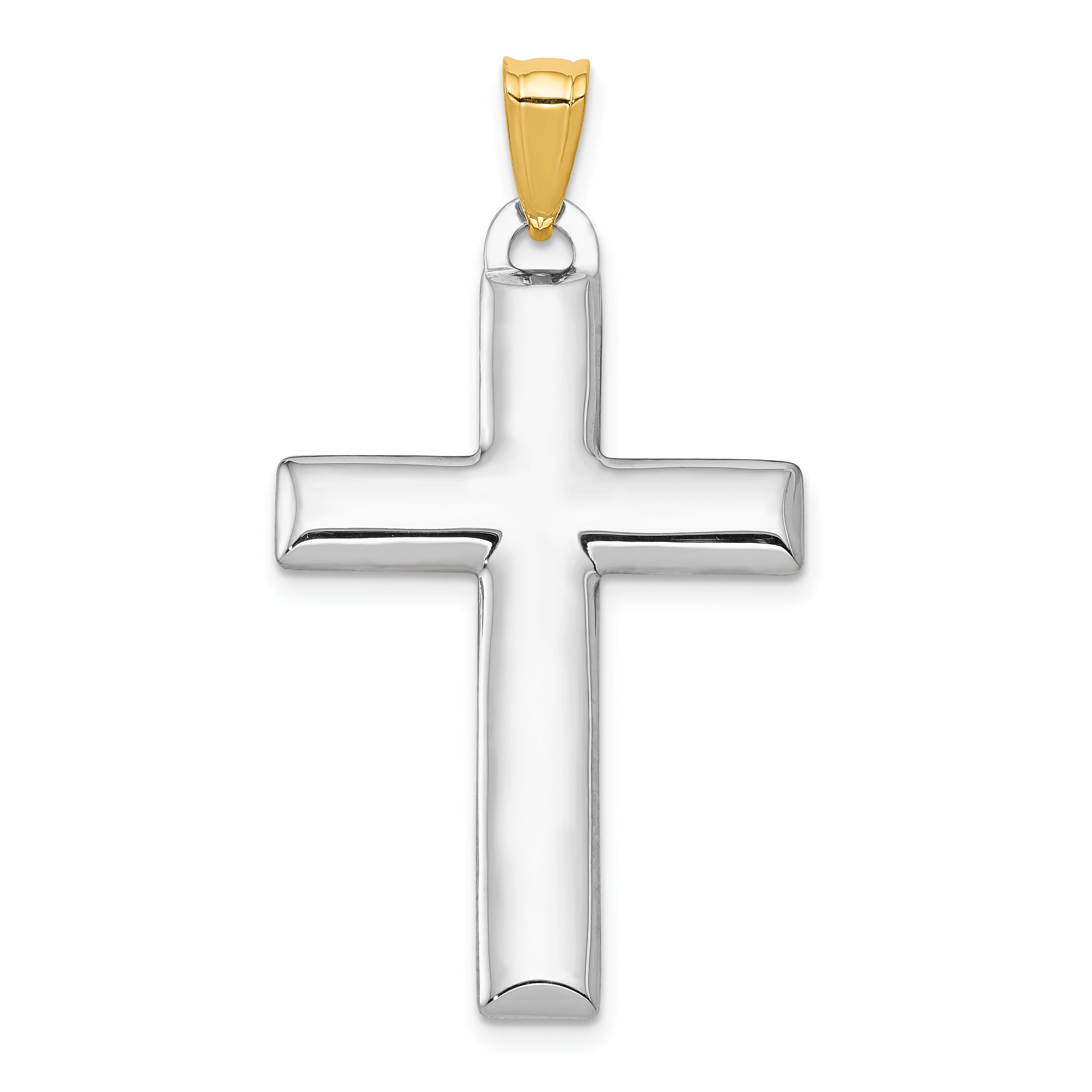 14K Gold Rhodium Reversible Cross Pendant Polished Two-Tone Sophisticated Design
