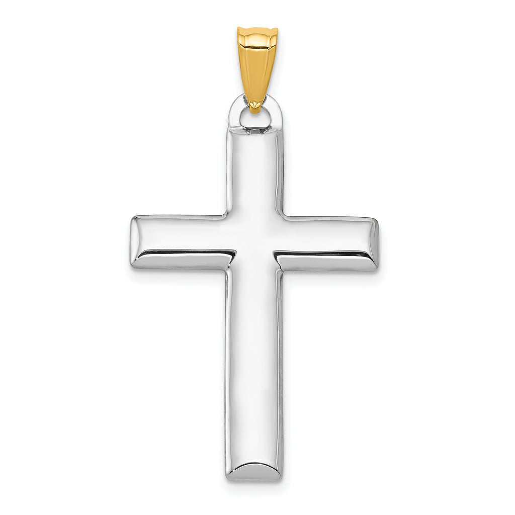 14K Gold Rhodium Reversible Cross Pendant Polished Two-Tone Sophisticated Design