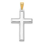 14K Gold Rhodium Reversible Cross Pendant Polished Two-Tone Sophisticated Design