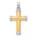 14K Two-Tone Gold Reversible Cross Pendant with Polished Rhodium Finish