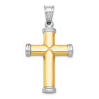 14K Two-Tone Gold Reversible Cross Pendant with Rhodium Accents