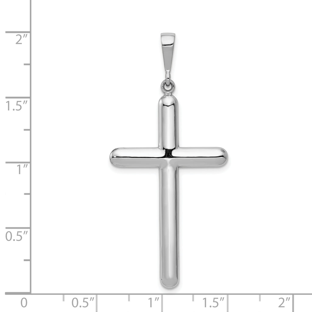 14K White Gold Cross Pendant with Polished Finish and Rhodium Plating