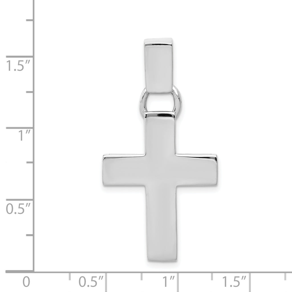 14K White Gold Modern Cross Pendant with Polished Finish and Rhodium Plating
