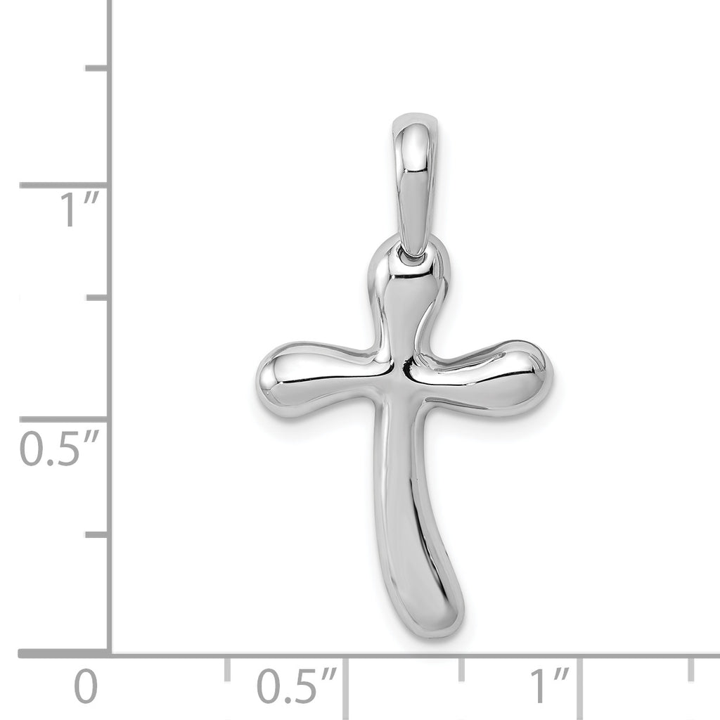 14K White Gold Freeform Cross Pendant with Rhodium Finish  Elegant and Modern Design