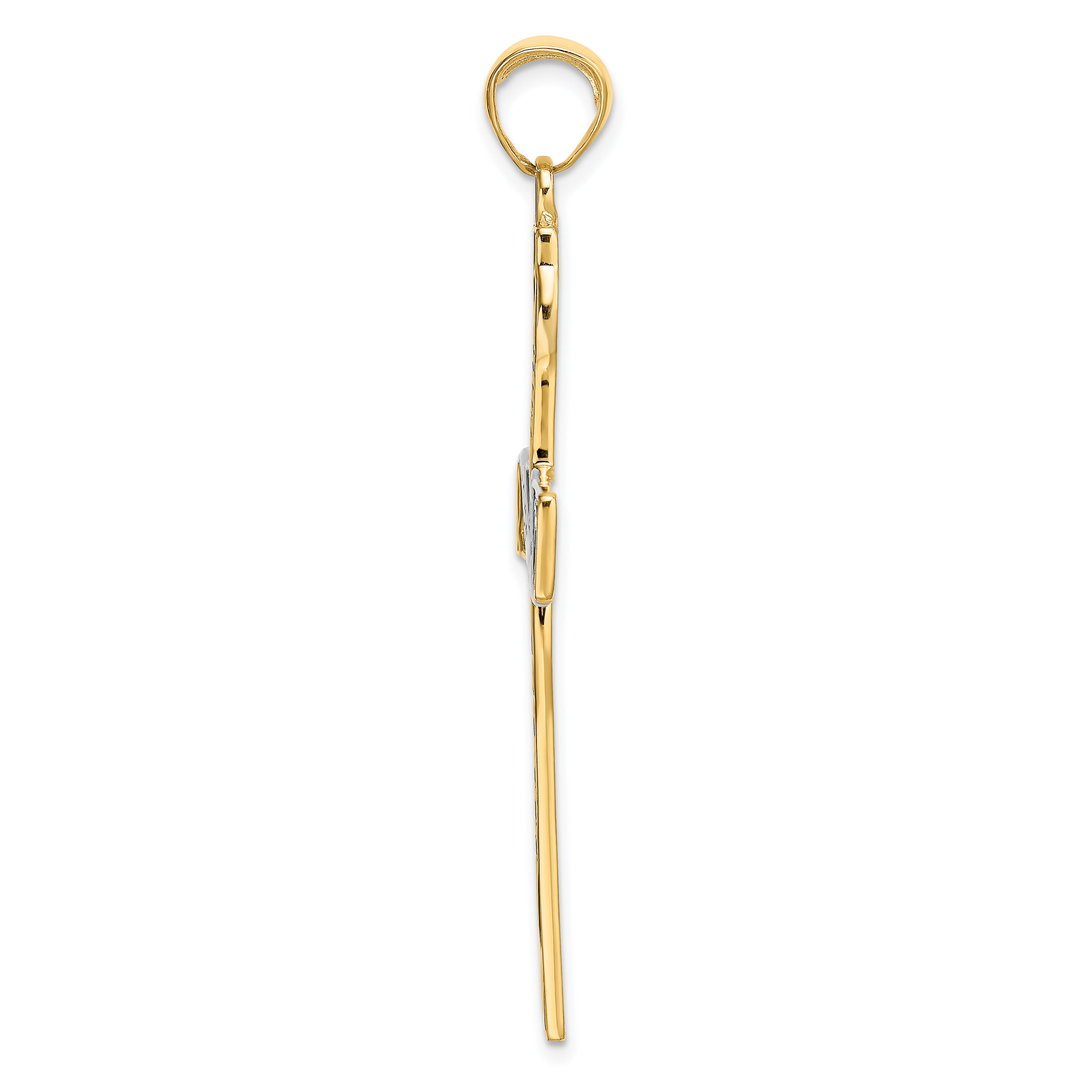 14K Gold & Rhodium Faith Hope Love Believe Cross Pendant  Polished Solid Design