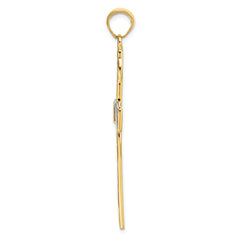 14K Gold & Rhodium Faith Hope Love Believe Cross Pendant  Polished Solid Design